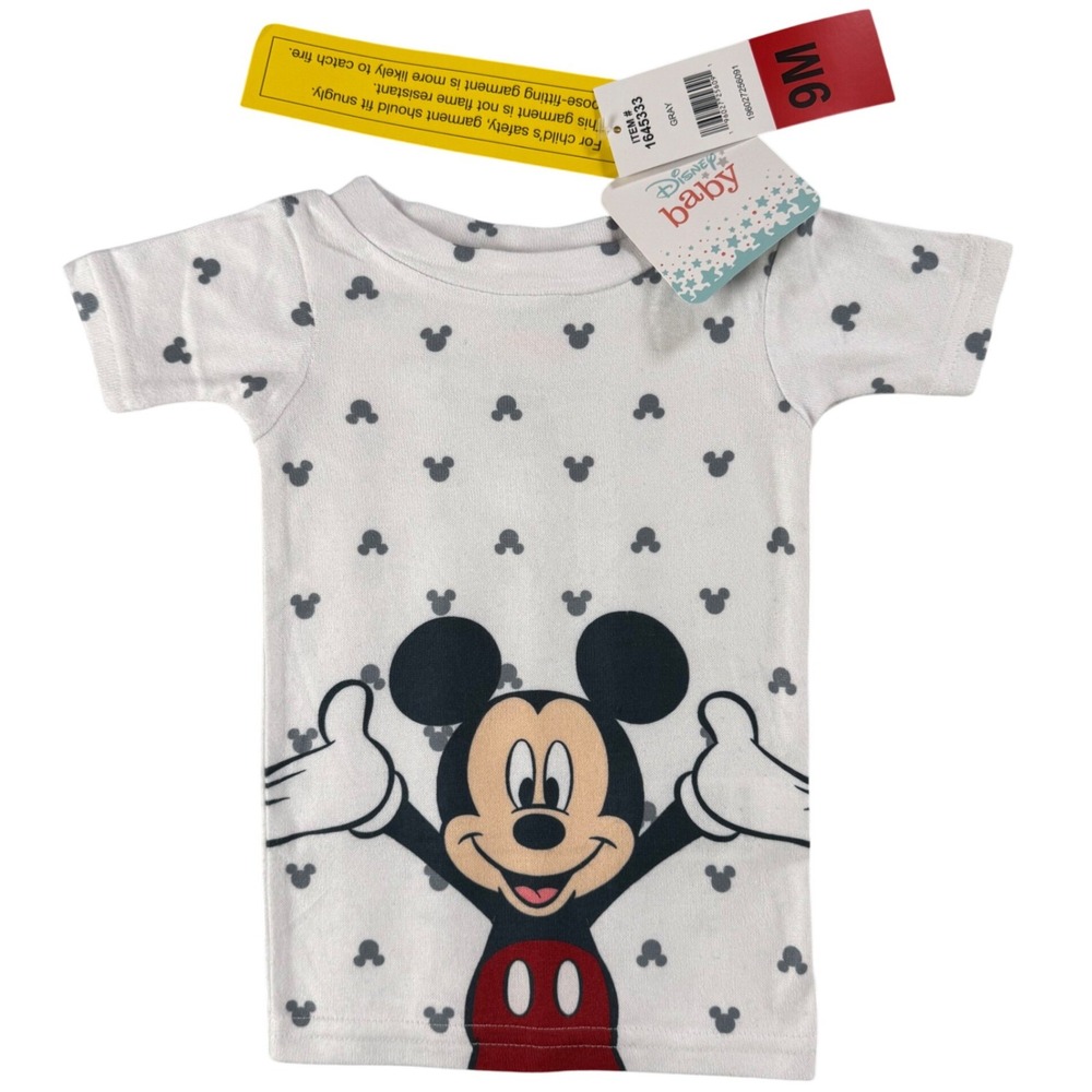 Disney Baby Mickey Mouse Graphic Tee 9M Gray White NWT Short Sleeve Shirt